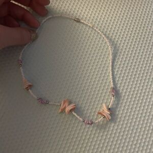 Handmade Beaded Necklace with Pink and Purple Accents